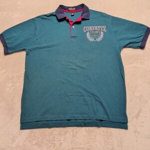 Vintage Jonathan Corey Corvette Polo Shirt Mens XL Teal Green Cotton‎ USA